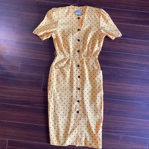 VTG 80s Yellow & Black Polka Dot Midi Dress 💛🖤